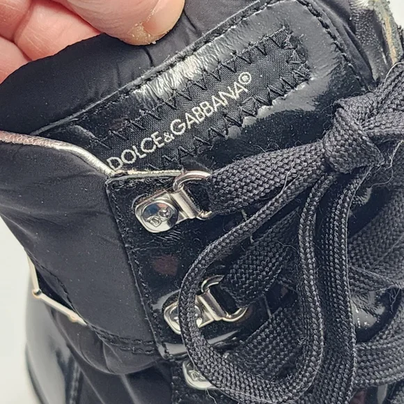 DOLCE & GABBANA Black Lace Up Boots Size 38 7.5 with Gold Accents - Picture 8 of 10